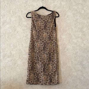 Chetta B Cream lace over black zip up dress.